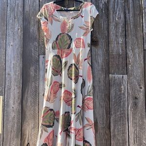 Chaps White with Tropical Floral Mid Length Dress (size large)